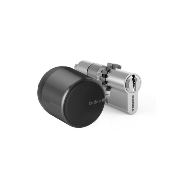 Zestaw inteligentny zamek Tedee Lock GO2 (aluminium) grafitowy z czarnym przyciskiem + wkładka Gerda SLR 30-61/37-68 mm (Typ D)